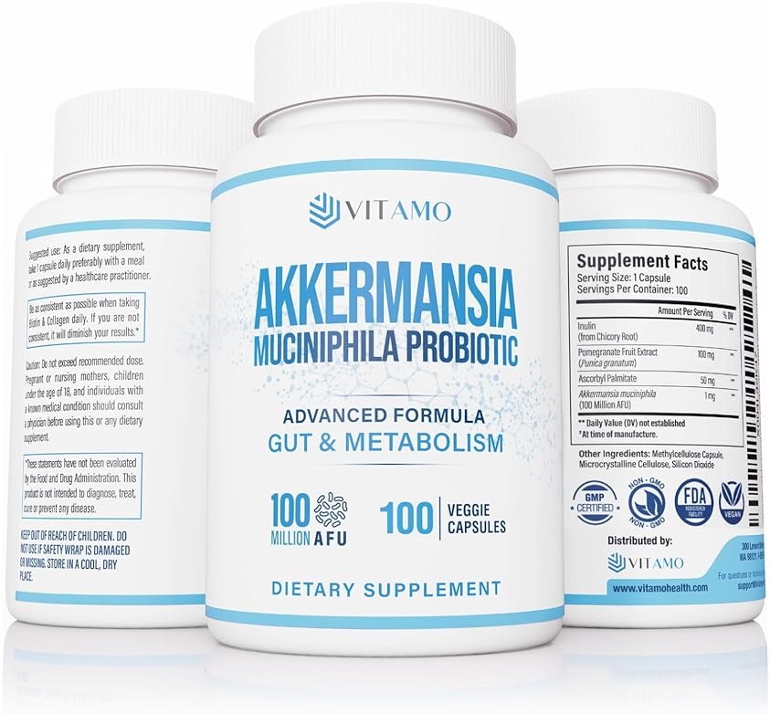 Vitamo Akkermansia Muciniphila Probiotic Supplement - 100 Million AFU, GLP-1 Activator for Weight Loss Support - Metabolic & Digestive Health for Men & Women – Made in USA – 100 Capsules - Product Image