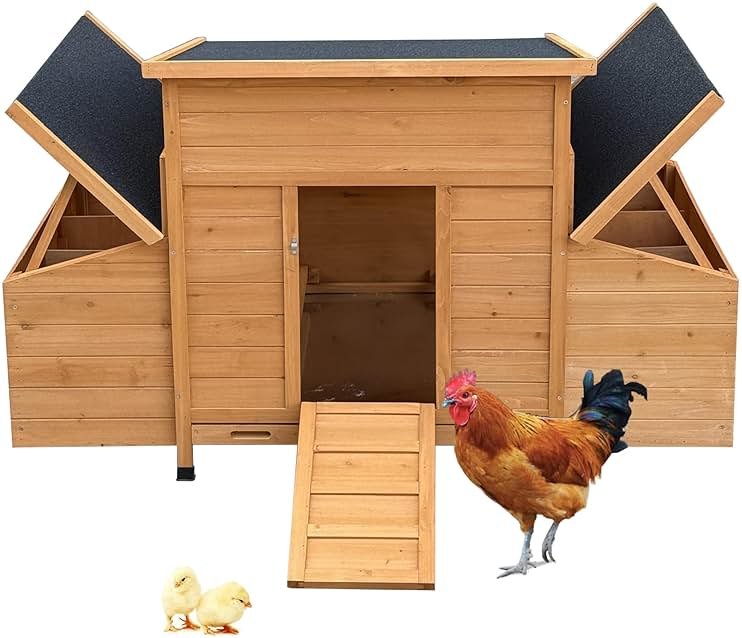 RUNVA Chicken Coop, Large Wooden Chicken Hutch with 6 Nesting Boxes, Outdoor Hen House,Small Animal Cages, Duck Houses - Product Image