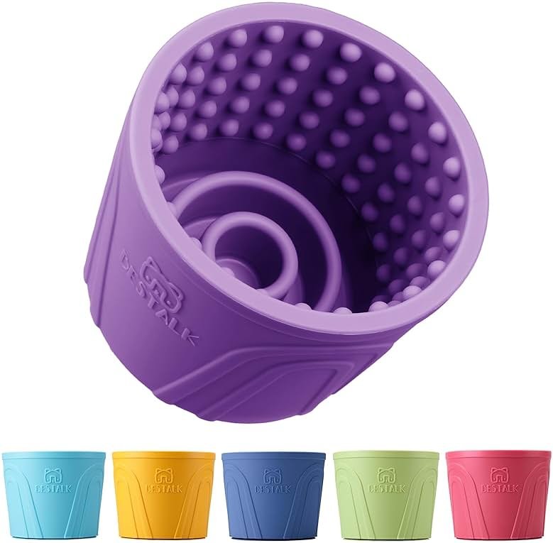 Dog Lick Bowl, Bestalk Anxiety Relief Slow Feeder Dog Lick Mat Treat Dispenser, Non-Slip Dog Licking Bowl Dog Enrichment Toys for Small Medium and Large Breed Dogs, BPA Free Silicone(Purple,S) - Product Image