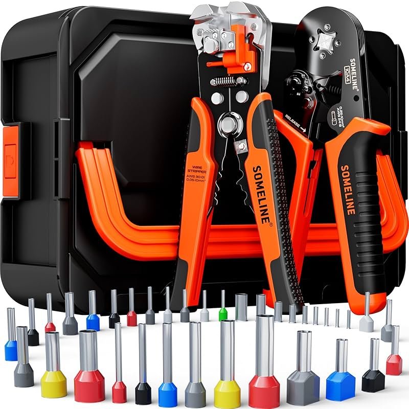 SOMELINE Ferrule Crimping Tool Kit, 36 Sizes Ferrules, AWG 24-8 Ferrule Crimper, with Square Crimping Pliers and Automatic Wire Stripper, Ferrule Terminal Assortment Kit (Stackable Tool Box) - Product Image