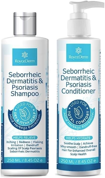 Roycederm Seborrheic Dermatitis & Psoriasis Shampoo and Conditioner Set - Effective Scalp Treatment for Folliculitis, Psoriasis, Dandruff, Dry Itchy Scalp - Soothing, Moisturizing Herbal Formula - Product Image
