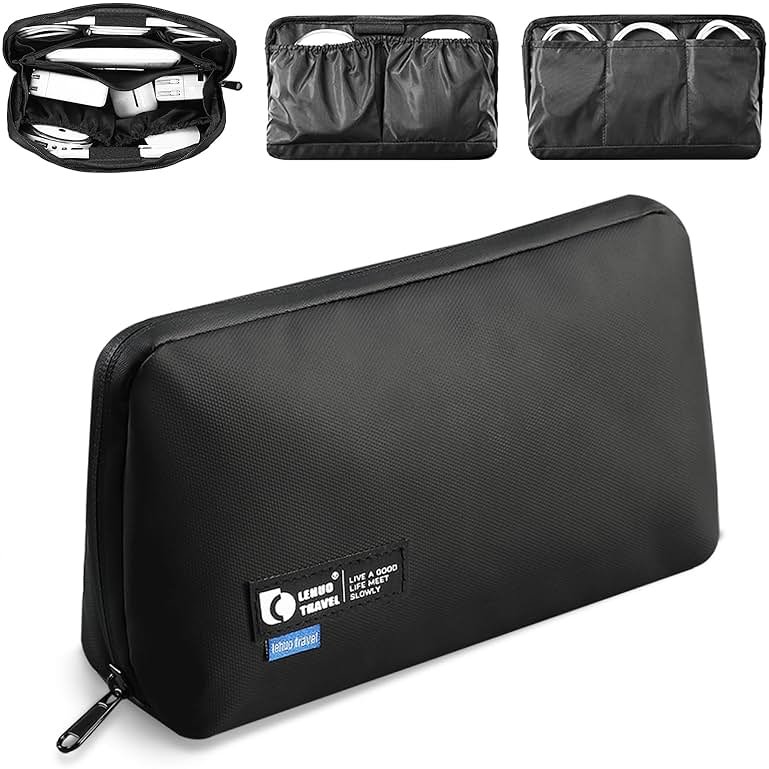 RIGHT AWAY Travel Tech Pouch，Waterproof Cord Case，Electronics Organizer Travel Case，Cable Organizer Storage Bag For Phone, Charger, Accessories(BLACK) - Product Image