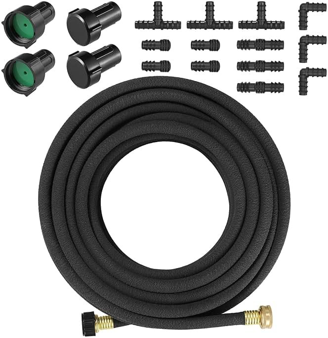 TLGREEN 100ft 1/2" Heavy-Duty Soaker Hose Kit with Solid Brass Connectors – Durable Rubber Drip Hose for Efficient Garden, Lawn, and Yard Irrigation, Saves 70% Water - Product Image