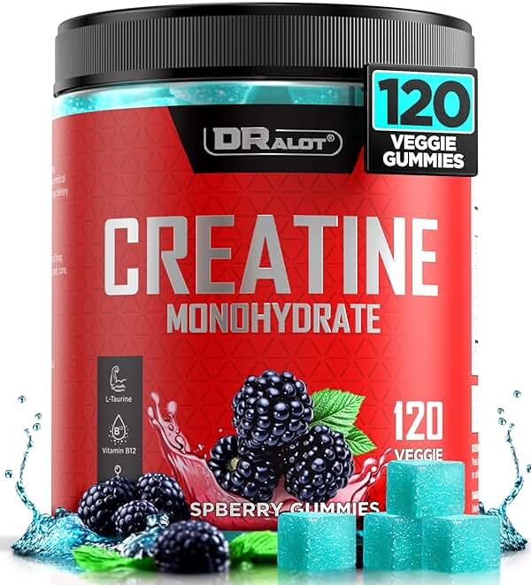 Dralot 99.99% Creatine Monohydrate Gummies More 15% Strength, 5X Energy & Muscle Support Pre-Workout Complex Creatine for Women & Men with 5000mg Creatine, L-Taurine, B12, Mg and K, Vegan - Product Image