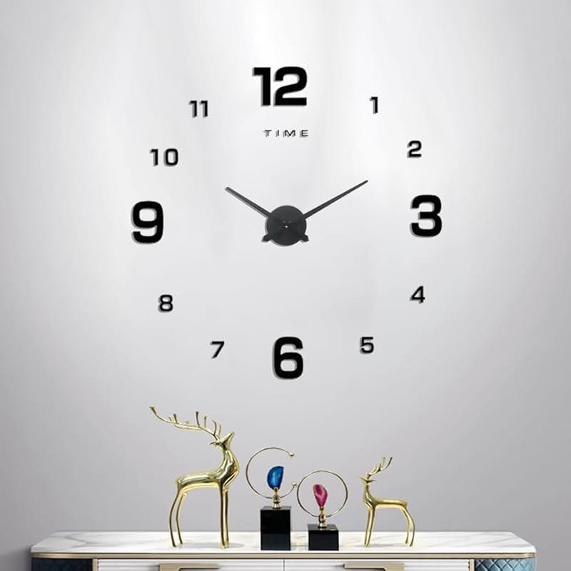Lucktime Big DIY Wall Clock,3D Mirror Modern Reloj Digital De Pared Decorative Wall Clocks for Home Living Room Bedroom Office Wall Decor (Black) - Product Image