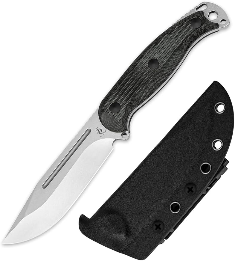 Kizer Ursa Major Fixed Blade Knife, 4.43" Nitro-V Blade Hunting Survival Knife with Ergonomic Black Micarta Handle, Full Tang Camping Knives with Sheath & Hexagon Hole for Outdoor Activities, 1082A3 - Product Image