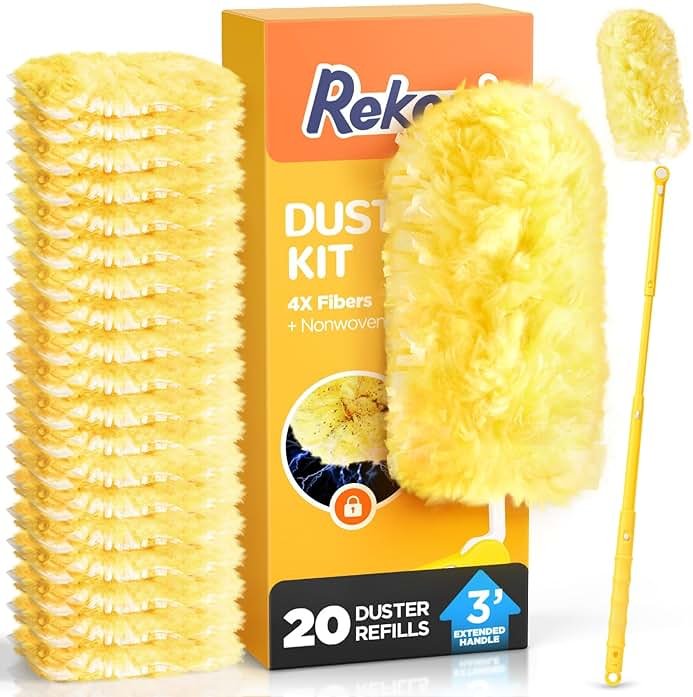Heavy Duty Duster Refill Kit for Swiffer Duster with 3 ft Extension Pole & 20 Count Refills, 4X Microfibers Multisurface Dusters for Cleaning Home, Celling Fan, Blinds, Vent & Shelves - Product Image