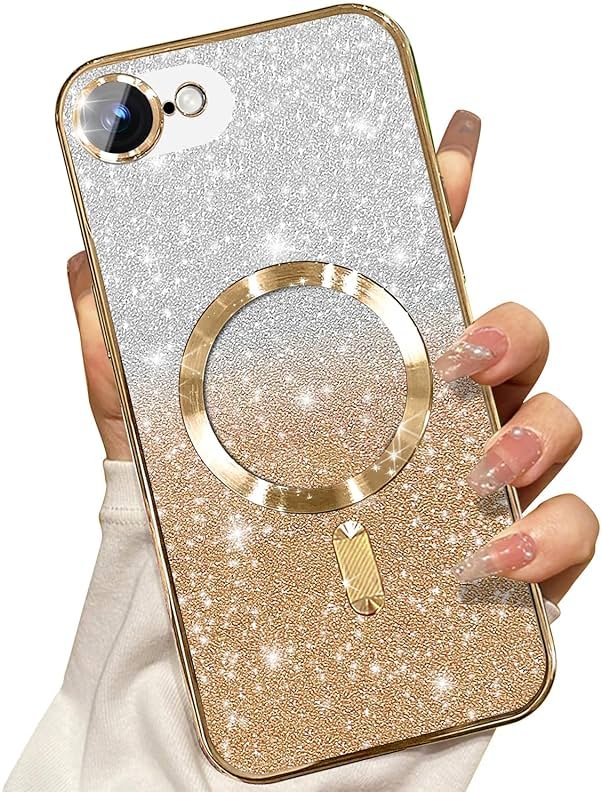 Misscase for iPhone 17e & iPhone 16e Magnetic Glitter Case Compatible with MagSafe,Camera Lens Protector Full Protection Elegant Anti-Scratch Dust-Proof Net Cover for iPhone 17e & iPhone 16e Gold - Product Image