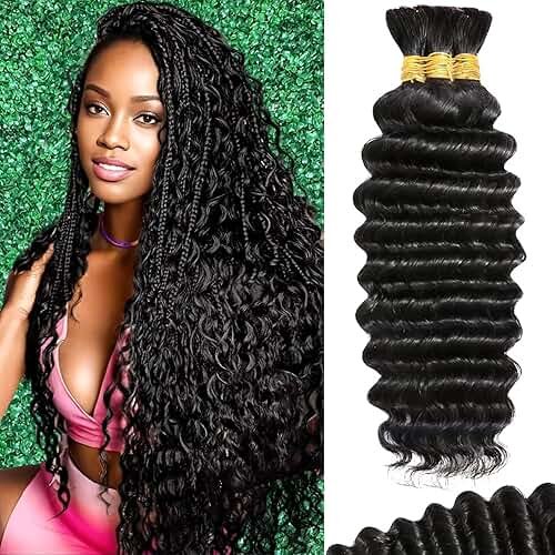 Afihond Human Braiding Hair for Boho Braids 120g Deep Water Wave Bulk Human Hair for Braiding No Weft 12A Wet and Wavy Curly Human Hair Extensions 3 Bundles/Pack Natural Color 18 Inch - Product Image