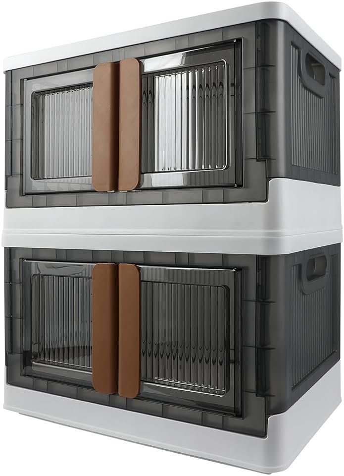 AssHMKIT Storage Bin, Foldable Cabinet, 8.4 Gallon (32L) Capacity (Each One), 2 Pack, Collapsible Box with Lids, Transparent, Organizers for Living Room, Bedroom - Product Image