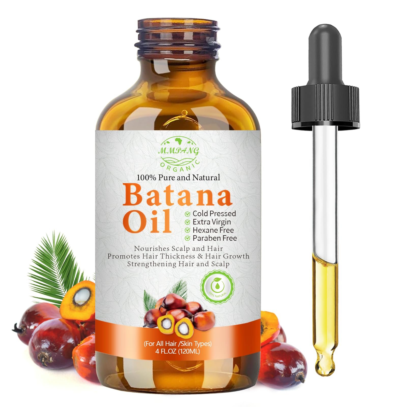 Batana Oil for Hair Growth Organic Raw Batana Hair Oil Natural Cold Pressed Pure Glass Bottle Oils to Thicken Brows, Repair Hair & Scalp, All Hair Types (4 fl oz) by MMPANG - Product Image