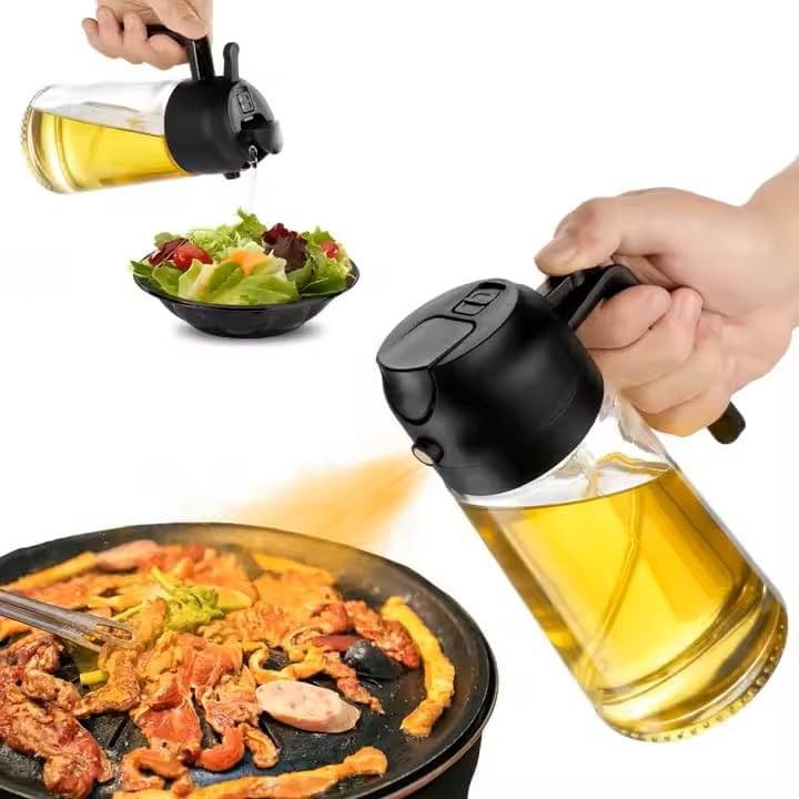 KASHLAND Oil Sprayer for Cooking 2 in 1, 470ml/16oz, Oil Spray & Dispenser Glass Bottle, Food-grade material for Kitchen, Salad Dressing, Frying, Air Fryer & BBQ (Black) - Product Image