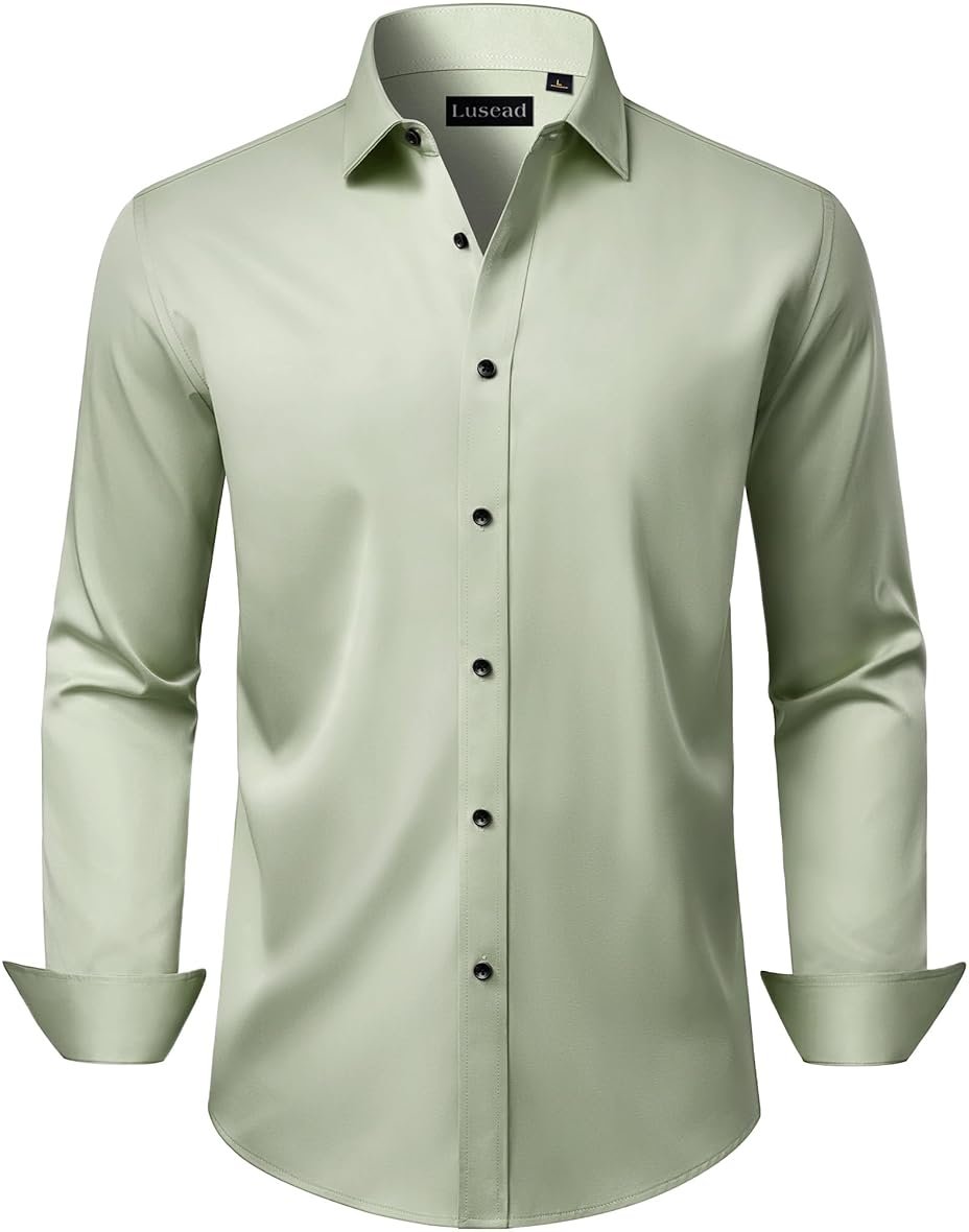 Lusead Men's Dress Shirts Long Sleeve Stretch Wrinkle Free Wedding Formal Business Button Down Shirt - Product Image
