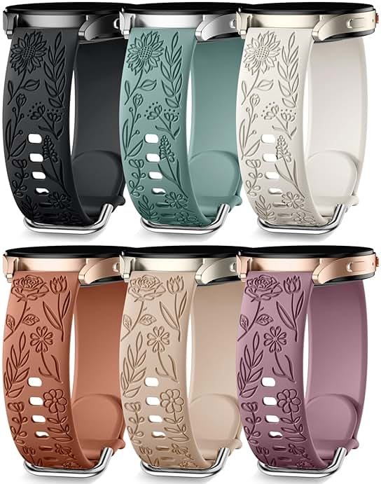 SNBLK 6 Pack Floral Engraved Bands Compatible with Samsung Galaxy Watch 7 Band 6 5 4 Active 2 FE 40mm 44mm/Watch 6/4 Classic/5 Pro/3, 20mm Cute Flower Silicone Sport Strap for Samsung Watch Bands Women - Product Image