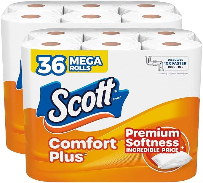 Scott ComfortPlus Toilet Paper, 2 Packs of 18 Mega Rolls, 310 Sheets per Roll, Septic-Safe, 1-Ply Toilet Tissue - Product Image
