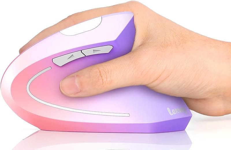 Lekvey Ergonomic Mouse, Vertical Wireless Mouse Rechargeable 2.4 GHz Optical Carpal Tunnel Mouse : 800/1200/1600 DPI, 6 Buttons, for Laptop, PC, Mac, Computer, Desktop, Notebook etc, Pink to Purple - Product Image