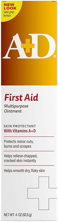 A+D First Aid Multipurpose Healing Ointment - Moisturizing Skin Protectant for Dry Cracked Heels, Elbows, Hands and Lips - Protects Minor Cuts, Burns, & Scrapes – 4 oz Tube - Product Image