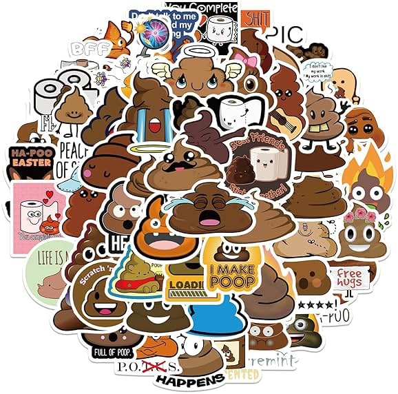 60Pcs Funny Poop Stickers, Cartoon Vinyl Waterproof Prank Decals for Laptop, Notebook, Water Bottles, Commode, Cute Gag Gifts Stickers for Kids Bike, Phone, Computer, Travel Case - Product Image