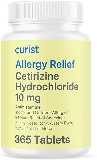 Curist Cetirizine Hydrochloride 10mg Tablet (365 Count) Effective Allergy Medicine with 24 Hour Relief of Runny Nose, Sneezing Relief, Itchy Throat Relief, & Runny Eyes - Antihistamines for Adults - Product Image