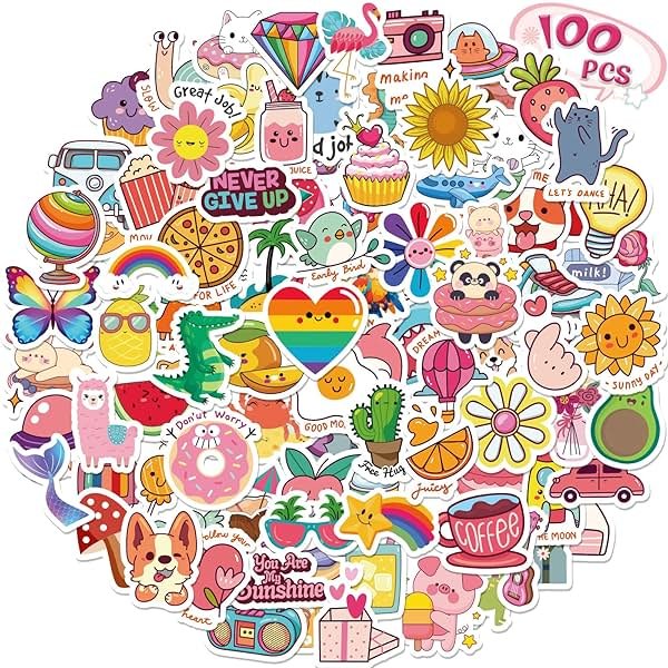 RINOLY 100 PCS Water Bottle Stickers for Kids, Cute Sticker for Girls,Stocking Stuffers Waterproof Vinyl Kawaii Stickers for Water Bottles,Skateboard,Laptop,Girls Boys Classroom Prizes - Product Image