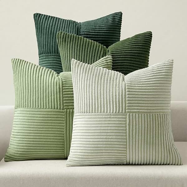 MIULEE Spring Green Decorative Throw Pillow Covers 18x18 Inch Set of 4 Boho Farmhouse Cushion Covers Mordern Nordic Pillow Cases Soft Corduroy Gradient Home Decor for Couch Sofa Living Room Bed - Product Image