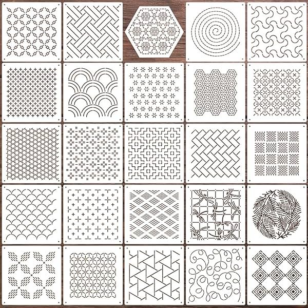 Sashiko Stencil Geometric Sashiko Pattern Template 4.7inch Drawing Line Quilting Stencils for Sewing Hand Quilting Embroidery - Product Image