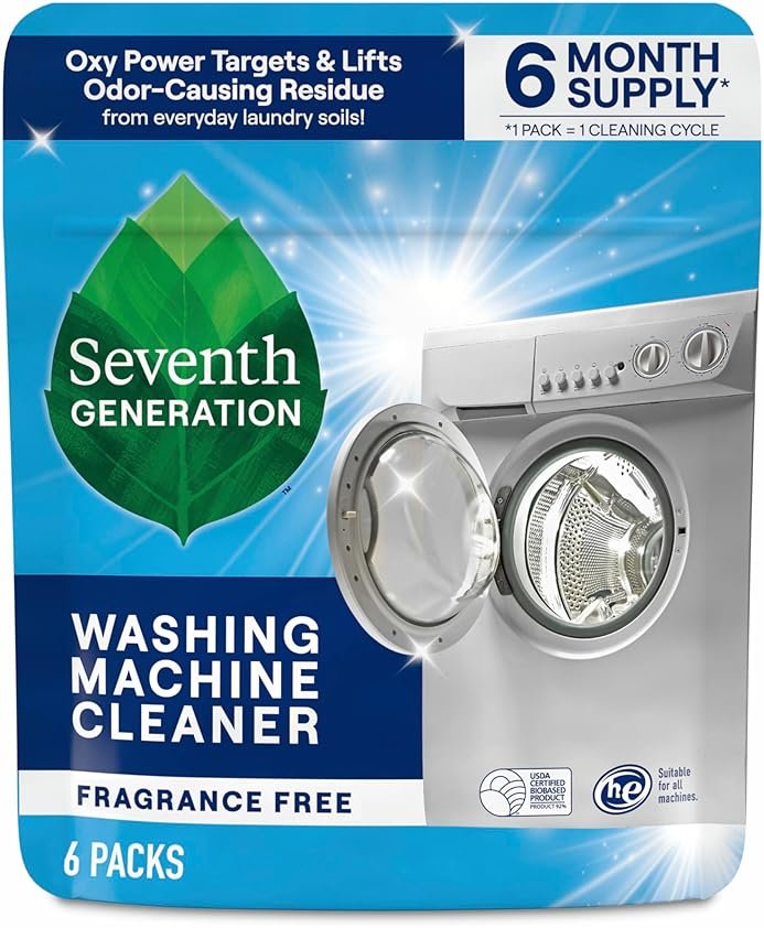 Seventh Generation Washing Machine Cleaner 6 Count Free & Clear Targets Odor-Causing Residue Powered by Oxy Power 4.2 oz - Product Image