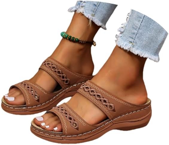 Orthopedic Wedge Sandals for Women 2025 Comfortable Dressy Summer Open Toe Platform Sandals Casual Slip on Beach Flats Outdoor flip flops Shoes - Product Image