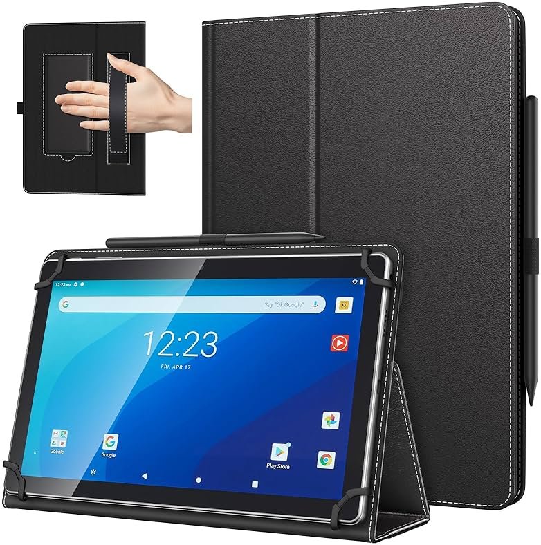 TiMOVO Universal Case for 10.1 Inch Android Tablet with Pen Loop, Lightweight Folding Stand Cover with Hand Strap for All 9.6"-11" Touchscreen Tablet, Black - Product Image