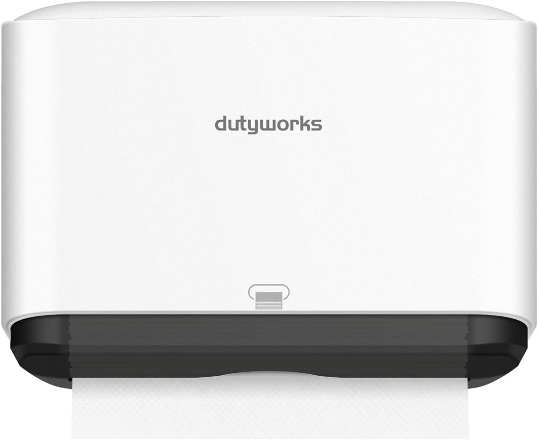 DUTYWORKS Paper Towel Dispenser Wall Mount, Multifold Paper Towel Holder Adhesive Hand Towel Dispenser for Bathroom Kitchen Commercial, White - Product Image