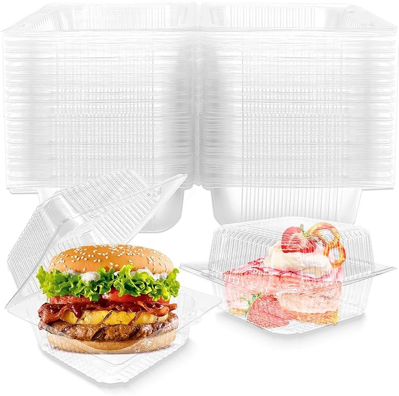 Jgalnim 50 Pack Clear Plastic ClamShell Food Containers, Square Cake Slice Clear Containers with Hinged Lids, Disposable To Go bento cake Boxes for Pastry,Salad,Dessert,Sandwiches,Fruit - Product Image