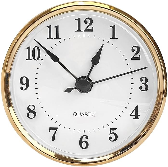 3-1/8 Inch (80 mm) Clock Inserts, Fit 3 Inch (76mm) Hole Diameter, Quartz Clock Movement Mounting Replacement, Retro Arabic Numeral, Gold Rim Skeleton Clock for Wall Bedroom Living Room Home Decor - Product Image