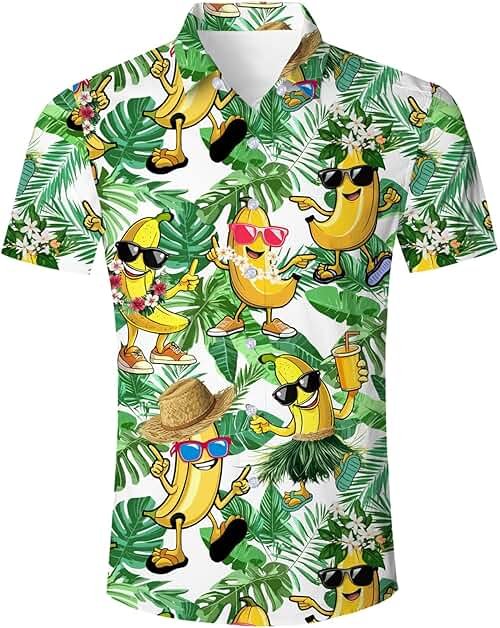 RAISEVERN Mens Hawaiian Shirt Casual Button Down Short Sleeve Tropical Beach Dress Shirt for Summer Holiday - Product Image