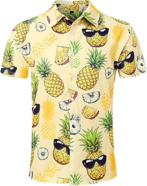 RAISEVERN Mens Hawaiian Shirt Casual Button Down Short Sleeve Tropical Beach Dress Shirt for Summer Holiday - Product Image