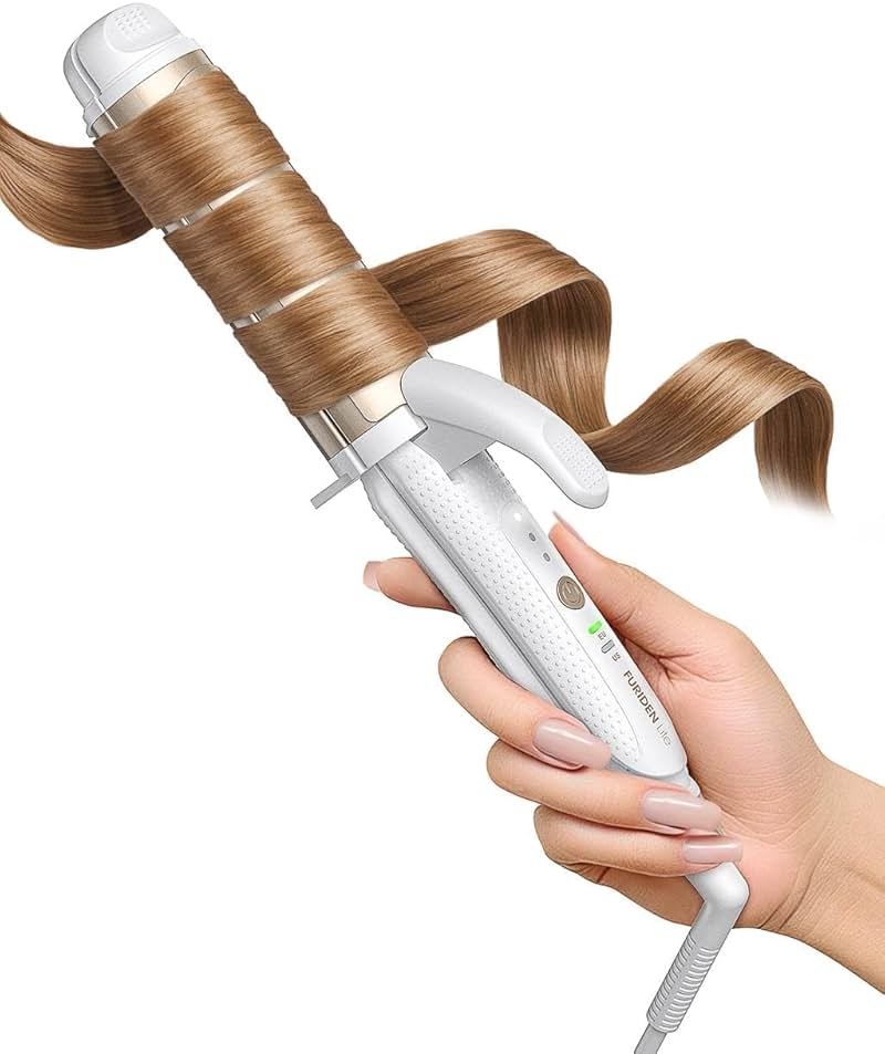 FURIDEN Lite Dual-Voltage Curling Iron: 110V-240V 1 1/2 Inch Ceramic Wide Barrel 2-in-1 Curling Iron for Chin Length Hair - Europe Travel for Soft Curls with Clamp - Product Image
