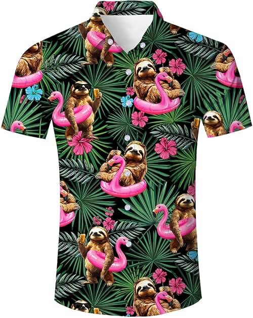 RAISEVERN Mens Hawaiian Shirt Casual Button Down Short Sleeve Tropical Beach Dress Shirt for Summer Holiday - Product Image