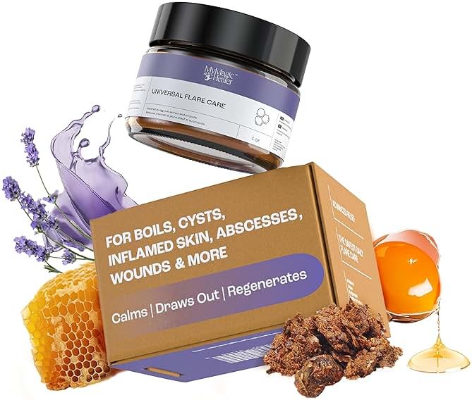 MyMagicHealer Universal Flare Care – Solution for Everyday Skin Flare-Ups | Drawing Salve for Boils & Cysts, Hidradenitis Suppurativa, Folliculitis | Irritated Skin and Chafing Relief 1 oz - Product Image