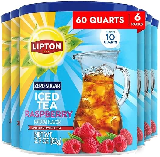 Lipton Zero Sugar Raspberry Iced Tea Mix 6-Pack - Instant Tea Powder Makes 60 Quarts Total, Sugar Free Black Tea with Natural Raspberry Flavor, Kosher Certified - Product Image