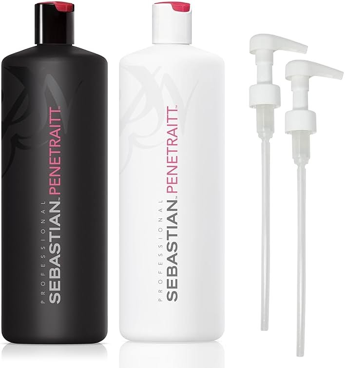 Sebastian Professional Penetraitt Shampoo & Conditioner Duo Set | 33.8 Fl Oz Liter Bottles Prepack with Pumps Included | For Dry, Damaged, & Colored Hair | Packaging May Vary - Product Image