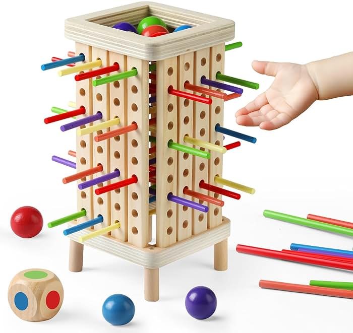 Pinshoon Montessori Game Wooden Board Game, Multiplayer for Kids 4-8, Math Educational, Fine Motor Skill Toy for Girls Boys, Classic Fun Games for Age 3 4 5 6 7 8 Girls Boys Gifts - Product Image
