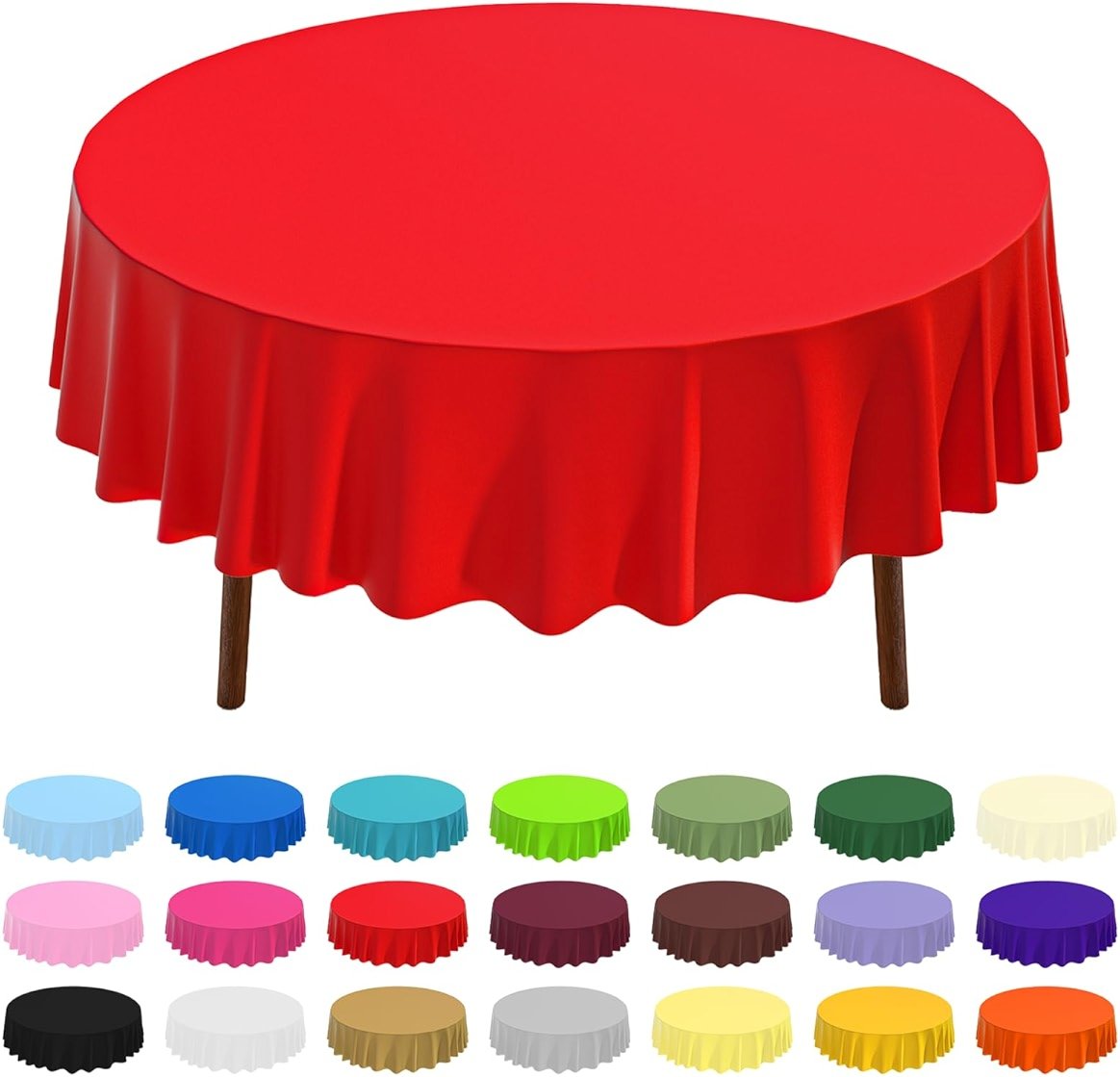 CXPSINC 8 Pack Premium Disposable Plastic Tablecloth 84" Round Table Cover for Birthdays Weddings Christmas Anniversary (Red) - Product Image