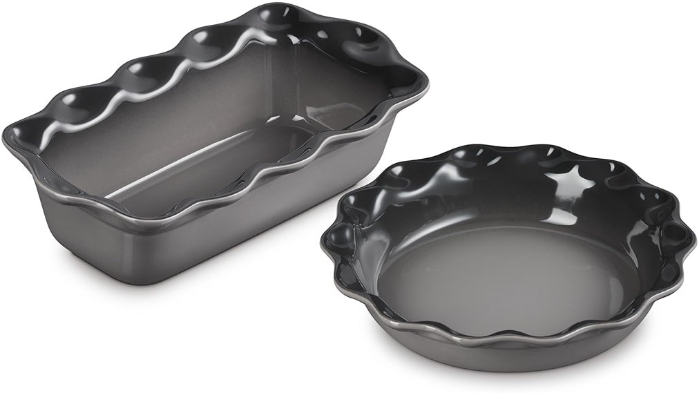 Le Creuset Stoneware Set of 2 9" Heritage Fluted Pie and 9" Fluted Loaf Dish, Oyster - Product Image