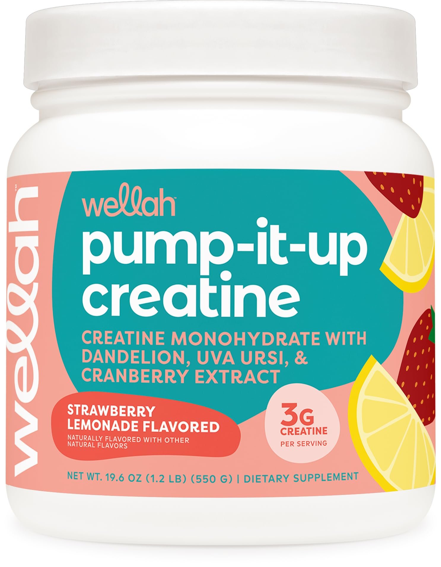 Wellah Creatine for Women - Creatine Monohydrate with Dandelion & Cranberry Extract (100 Servings, Strawberry Lemonade) - Product Image