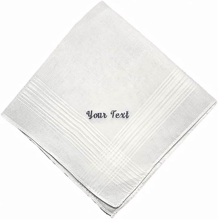 Custom Handkerchief For Women Men, Personalized Embroidered Text White Soft Cotton Wedding Funeral Hankie Hanky For Bride Groom Husband Mom Dad Brother- 1 pc. - Product Image