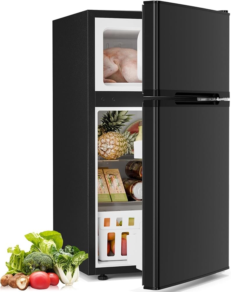 Antarctic Star Compact Refrigerator with Freezer,2 Door Mini Fridge,Adjustable Shelf,Small Fridge for Bedroom Office Dorm Kitchen,3.2 Cu.Ft.BLACK - Product Image
