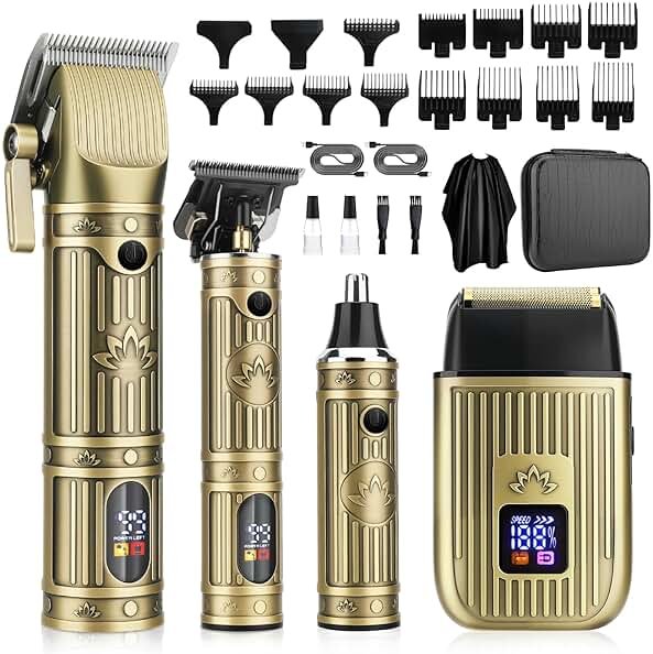 Saoilli Hair Clippers for Men Professional,Beard Trimmer Hair Trimmer Kit,Cordless Clippers and Trimmers Set,Electric Razor Shavers for Men,Nose Trimmer Mens Grooming Kit for Barber,LED Display - Product Image