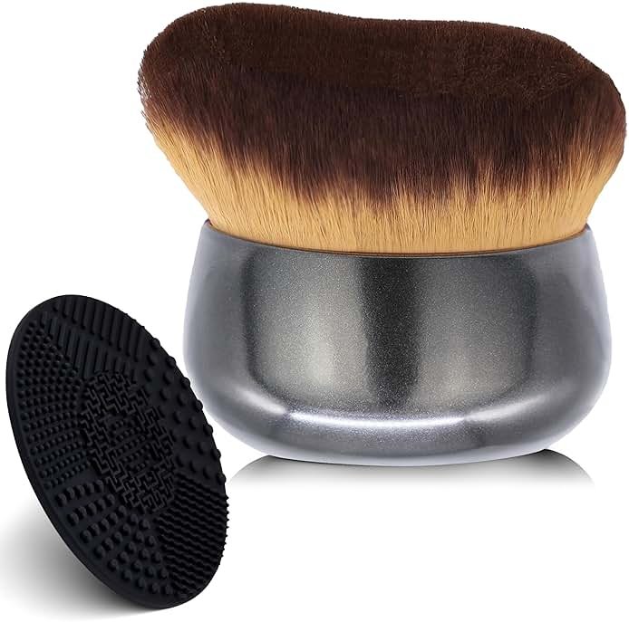 Extra Large Body Makeup Brush For Self Tanner, Leg Makeup & Bronzer Blend, 75 mm Wide-Headed Kabuki Brush for Even& Pretty Sunscreen& Lotion Application. With Cleaning Mat, Face Back Brush Set - Black - Product Image