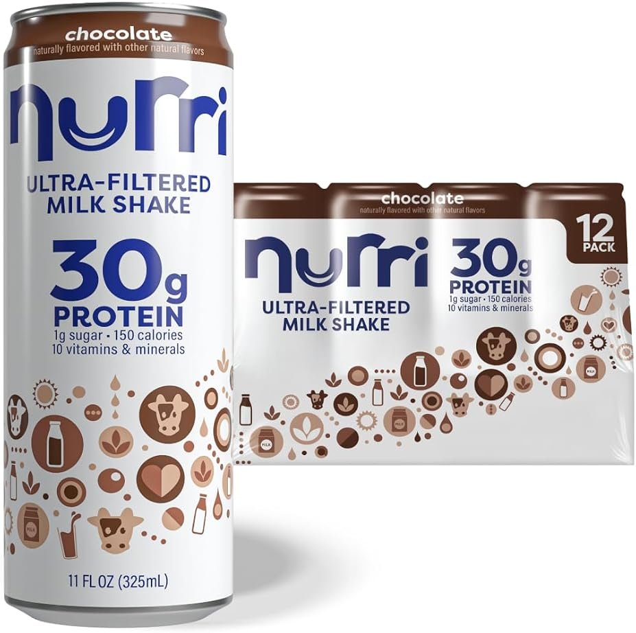 Nurri - 30g Protein Ultra Filtered Milk Shake – Chocolate - Lactose Free, Low Sugar, 150 Calories, 10 Vitamins and Minerals - 11 fl oz, 12 Cans - Product Image