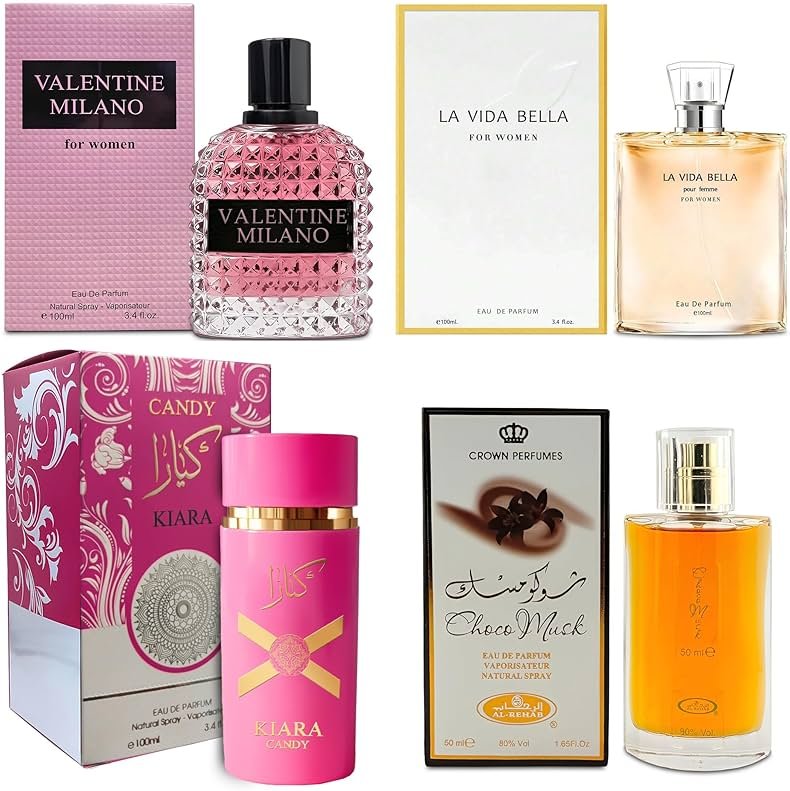 AFLUXE Top Sales 4 Piece Women Perfume Set Choco Musk/Valentine Milano/La Vida Bella/KA Candy Eau de Parfum, Women's Fragrance Sets with Luxury Gift Box for Daily Use - Product Image