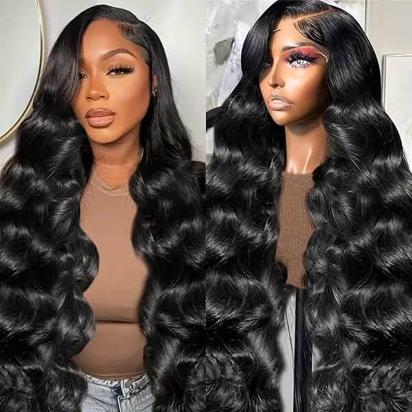 Hoisali 34 Inch 13x6 Body Wave Lace Front Wigs Human Hair 220% Density HD Transparent Lace Front Wigs Human Hair for Women Glueless Brazilian Virgin Human Hair Natural Black Body Wave Wig Pre Plucked - Product Image